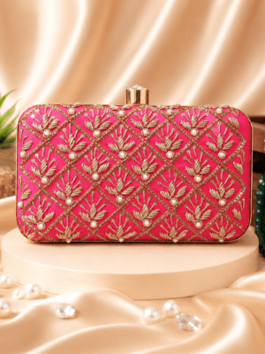 Ruby Zari Embellished Clutch