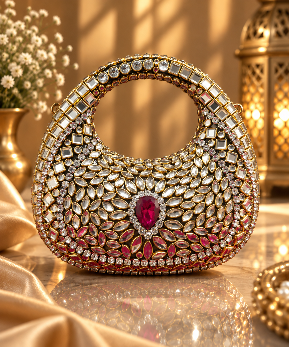 Diva Dazzle Mini Luxe Kundan Clutch - Image 4