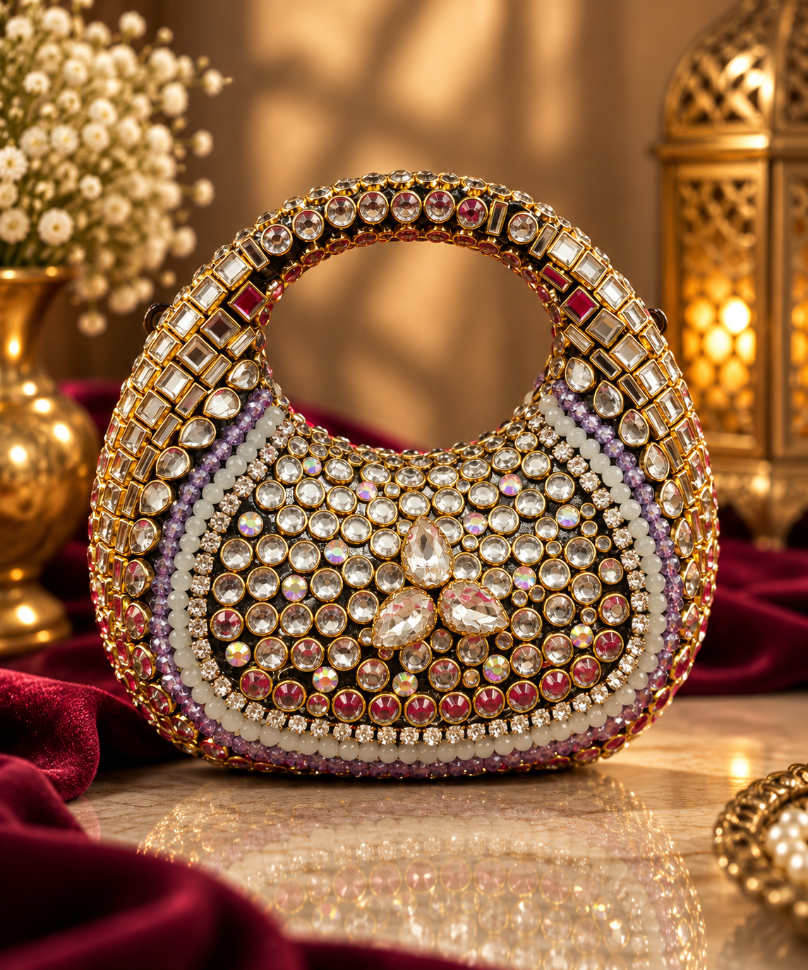 Diva Dazzle Mini Luxe Kundan Clutch - Image 6